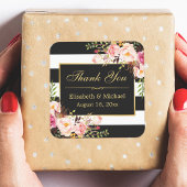 フローラ白黒ストライプの金ゴールドフレームありがとう スクエアシール