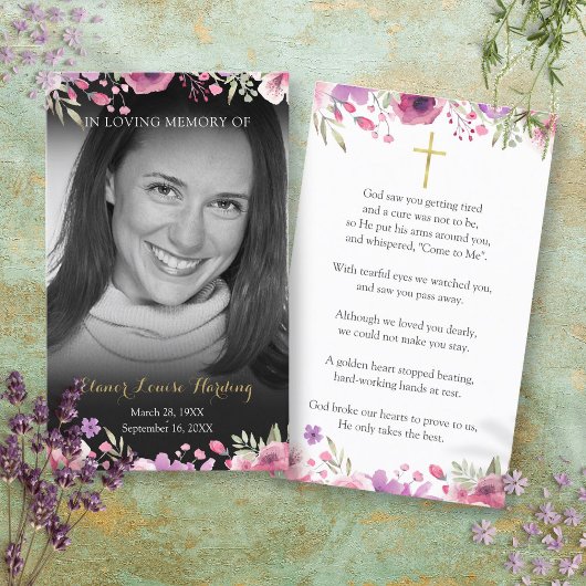 フローラ白黒フォト葬儀祈りの言葉カード 名刺