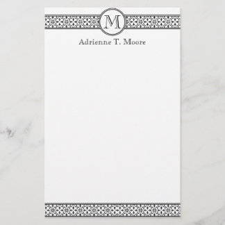 フローラ白黒モノグラムイニシャル文具 便箋