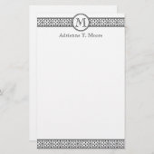 フローラ白黒モノグラムイニシャル文具 便箋 (正面/裏面)