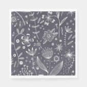 フローラ白黒ラインアート スタンダードランチョンナプキン (正面)