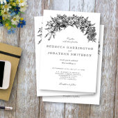 フローラ白黒ヴィンテージウェディング招待状カード 招待状