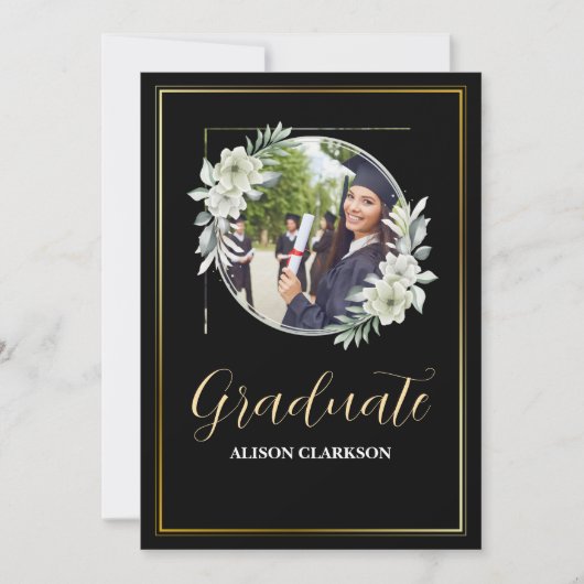 フローラ白黒卒業2025写真パーティー 招待状 (正面)