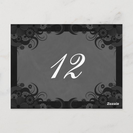 フローラ白黒披露宴表の番号カード ポストカード (裏面)