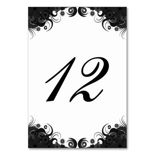 フローラ白黒披露宴表番号カード テーブルナンバー (正面)