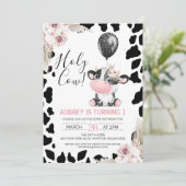 フローラ白黒牛プリントバルーン1st誕生日 招待状 (スタンド正面)