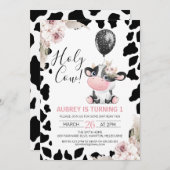 フローラ白黒牛プリントバルーン1st誕生日 招待状 (正面/裏面)