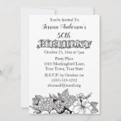 フローラ白黒第50回50誕生日招待状 招待状 (正面)