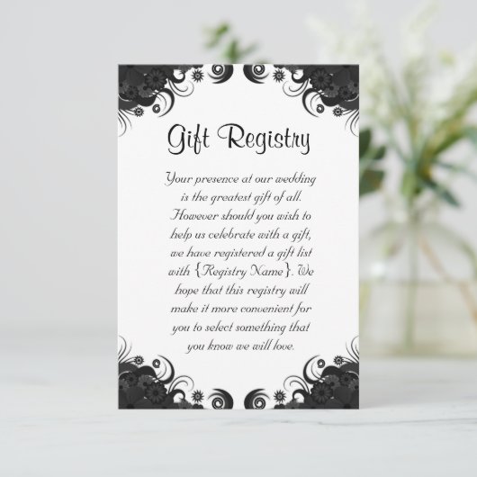 フローラ白黒結婚ギフト登録簿 エンクロージャーカード (スタンド正面)
