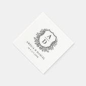 フローラ白黒結婚クレストモノグラム スタンダードカクテルナプキン (角)