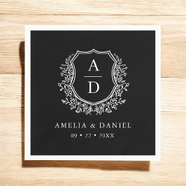 フローラ白黒結婚クレストモノグラム スタンダードカクテルナプキン