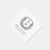 フローラ白黒結婚クレストモノグラム スタンダードカクテルナプキン (角)