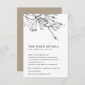 フローラ白黒線スケッチ結婚詳細 エンクロージャーカード (正面/裏面)