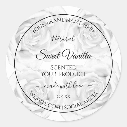 フローラ白黒製品の包装ラベル ラウンドシール (正面)