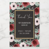 フローラ白黒金ゴールドマゼンタ結婚式の引き出物ミニ ワインラベル (シングルラベル)