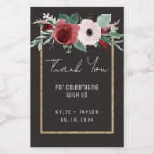 フローラ白黒金ゴールドマゼンタ結婚式の引き出物ミニ ワインラベル (シングルラベル)