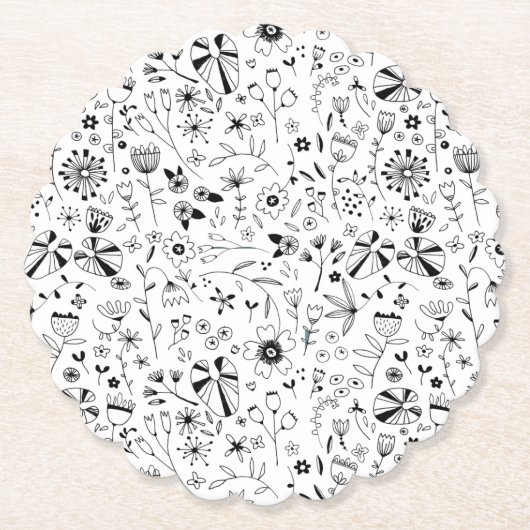 フローラ白黒 ペーパーコースター (正面)
