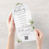 フローラ白黒QRコードフォーマル結婚 オールインワン招待状 (貼ってはがせる)