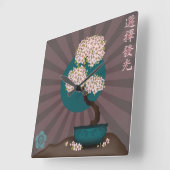 フローラ盆栽「輝きを選ぶ」アジア美術 スクエア壁時計 (傾斜)