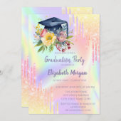 フローラ目盛りキャップ、ホログラフィグラデーションックを乾かす 招待状 (正面/裏面)