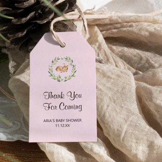 フローラ眠っている鹿の女の子の赤ちゃんシャワーの好意 ギフトタグ