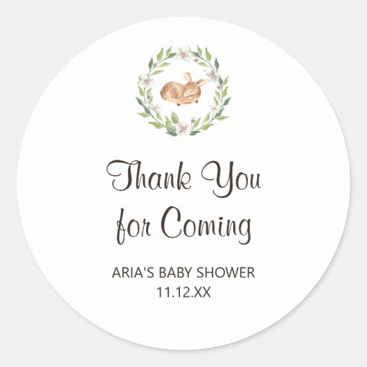フローラ眠っている鹿の赤ちゃんシャワーの好意 ラウンドシール (正面)