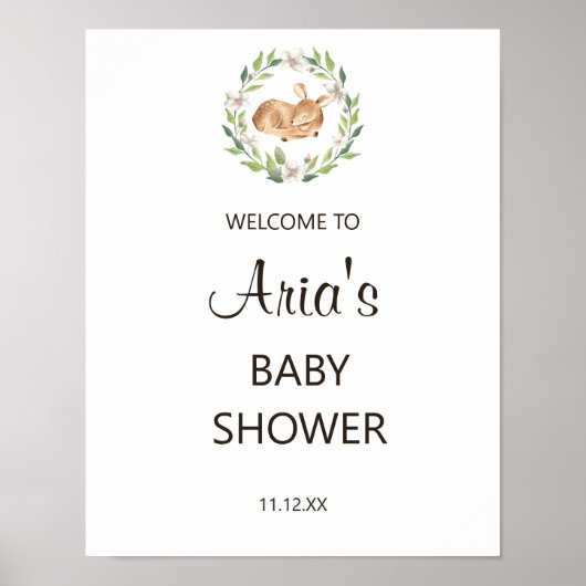 フローラ眠る鹿のシャワー歓迎サイン ポスター (正面)