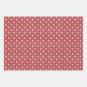 フローラ着物プリント、赤、ピンク、インディゴ ラッピングペーパーシート (正面)