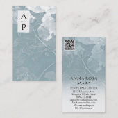 *~*フローラ石板ブルーフラワーカラーQRロゴ写真 名刺 (正面/裏面)