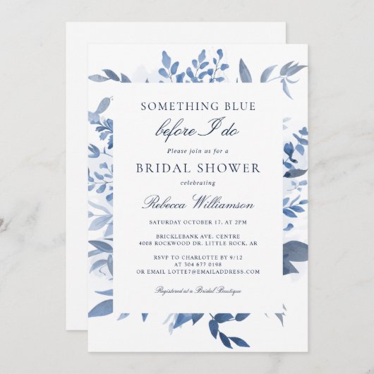 フローラ私が行う前に何か青いブライダルシャワー 招待状 (正面/裏面)