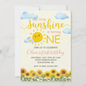 フローラ私たちの小さな太陽の光1st誕生日ひまわり 招待状 (正面)