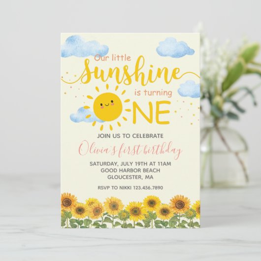 フローラ私たちの小さな太陽の光1st誕生日ひまわり 招待状 (スタンド正面)