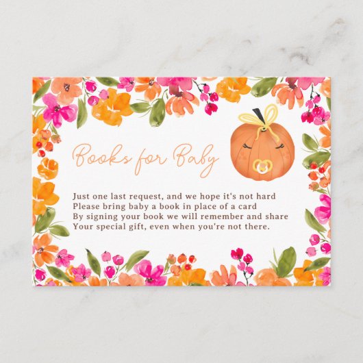 フローラ秋かわいいカボチャの赤ちゃんシャワー用の本 エンクロージャーカード (正面)