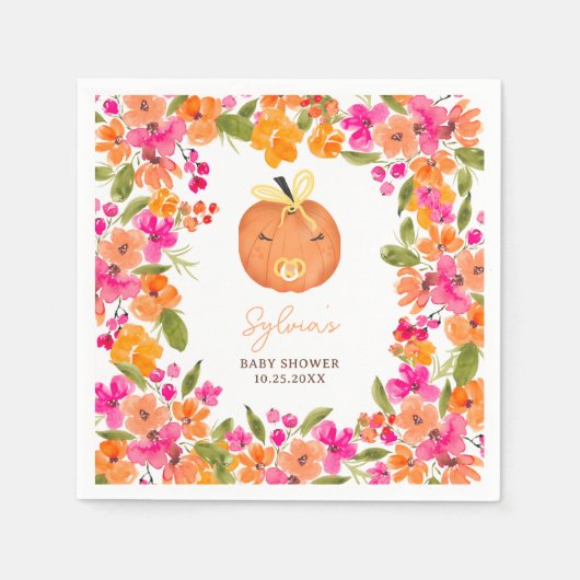 フローラ秋かわいいカボチャの赤ちゃんシャワー スタンダードカクテルナプキン (正面)