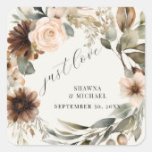 フローラ秋の秋の葉にミュートBOHO 結婚's スクエアシール (正面)