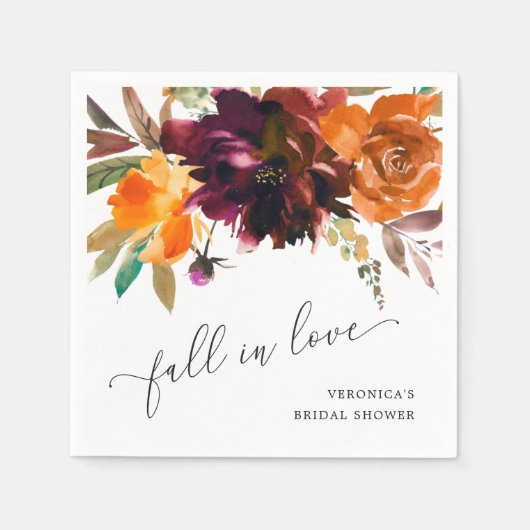 フローラ秋インラブオレンジブルゴーニュブライダルシャワー スタンダードカクテルナプキン (正面)