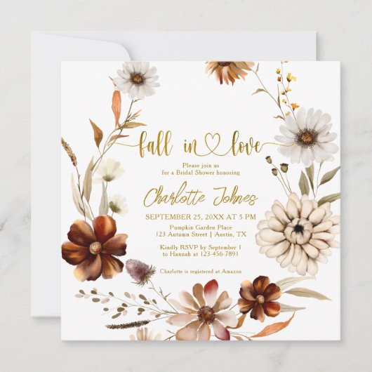 フローラ秋インラブボホリースブライダルシャワー 招待状 (正面)