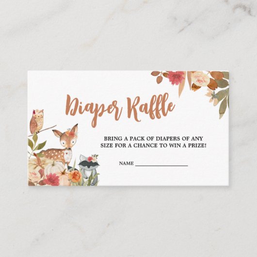 フローラ秋ウッドランド赤ちゃんシャワーおむつラッフル エンクロージャーカード (正面)
