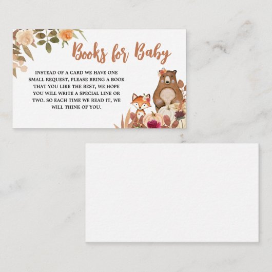 フローラ秋ウッドランド赤ちゃんシャワーベビー本 エンクロージャーカード (正面/裏面)