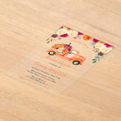 フローラ秋カボチャートラックブライダルシャワー アクリル招待状 (レイダウン)