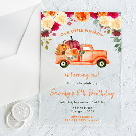 フローラ秋カボチャートラック誕生日パーティー アクリル招待状