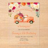 フローラ秋カボチャートラック誕生日パーティー アクリル招待状 (正面)