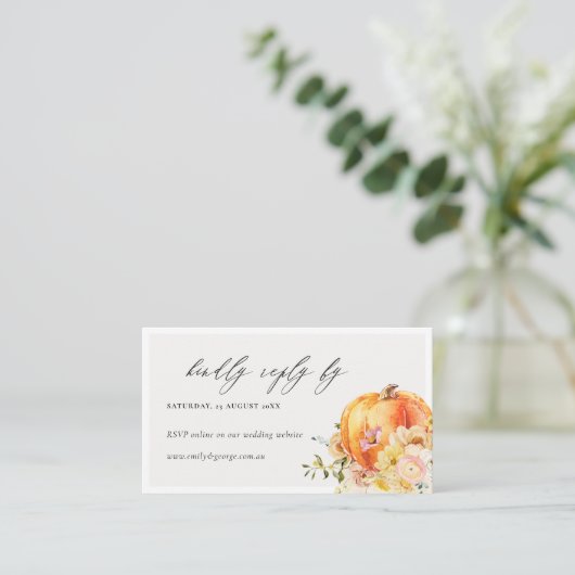 フローラ秋パンプキンオンライン結婚ウェブサイトRSVP エンクロージャーカード (スタンド正面)