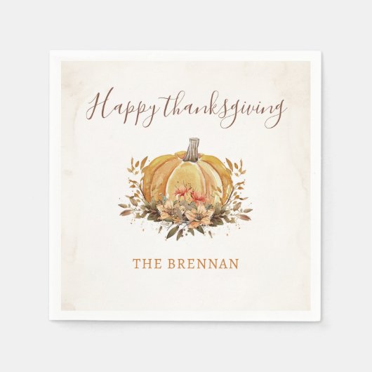 フローラ秋パンプキンサンクスギビングディナーナプキンズ スタンダードカクテルナプキン (正面)