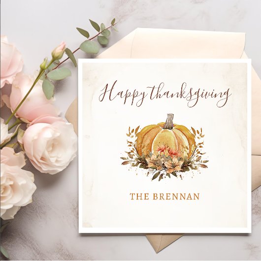 フローラ秋パンプキンサンクスギビングディナーナプキンズ スタンダードカクテルナプキン