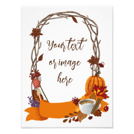 フローラ秋リース秋の花パンプキンコーヒー フォトプリント           