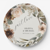 フローラ秋紅葉ミュートBOHO結婚の ペーパープレート (正面)