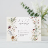 フローラ秋BOHOワイルドフラワーアイボリーQRコー結婚ド 出欠カード (スタンド正面)