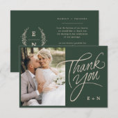 フローラ積み上げモノグラムイニシャルス結婚クリプト サンキューカード (正面/裏面)