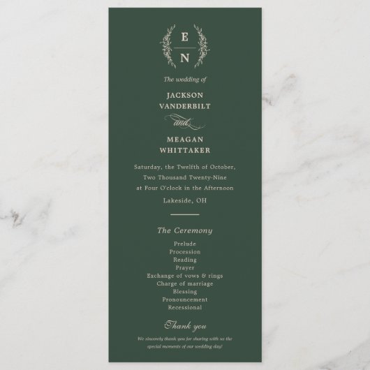 フローラ積み上げモノグラムイニシャル結婚式 プログラム (正面)